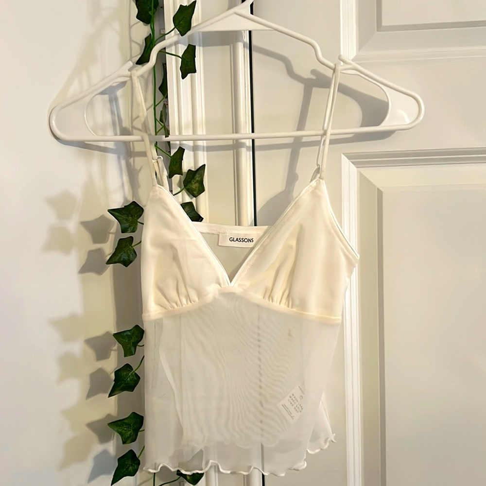 Glassons white sheer tank top, Beach, Bohemian, Preppy, Size small